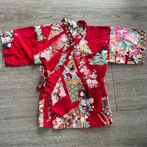 Toddler girl Vibrant Red Floral Kimono Top 18-24 month